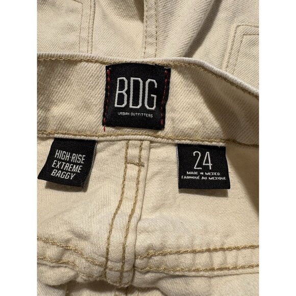 BDG High Rise Extreme Baggy Barrel Leg Jeans Cream Winter White Boho Size 24 - Picture 8 of 8